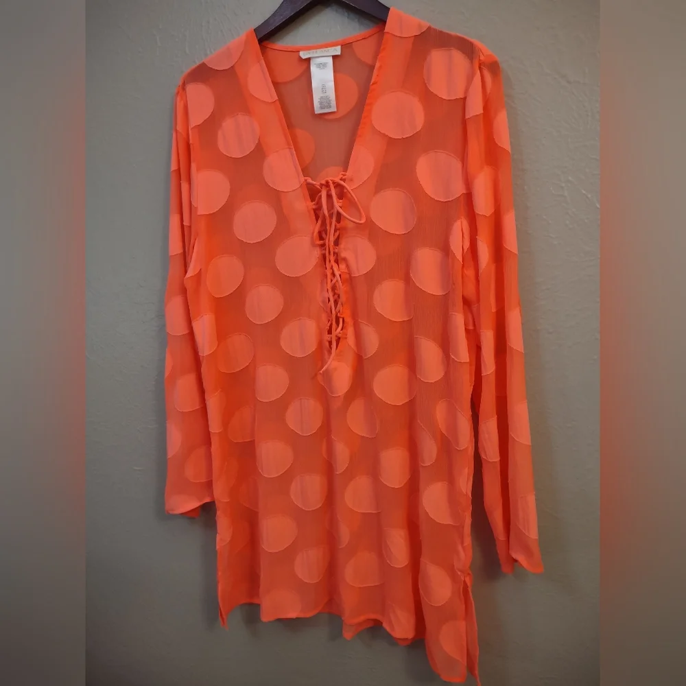 ​La Blanca Coral Neon Orange Polka Dot Sheer Swim Cover Up Size Large - Picture 4 of 11